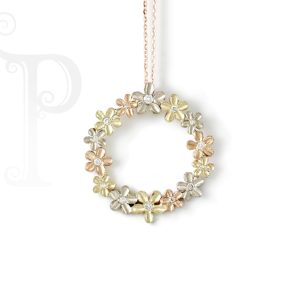 9k Rose, Yellow and White Gold Diamond Daisy Circle of Life Pendant