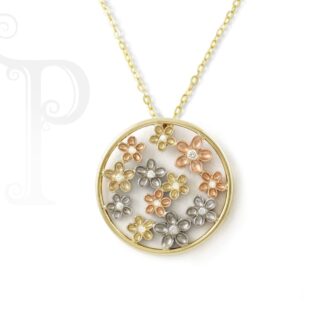 9k Rose, Yellow and White Gold Diamond Daisy Pendant
