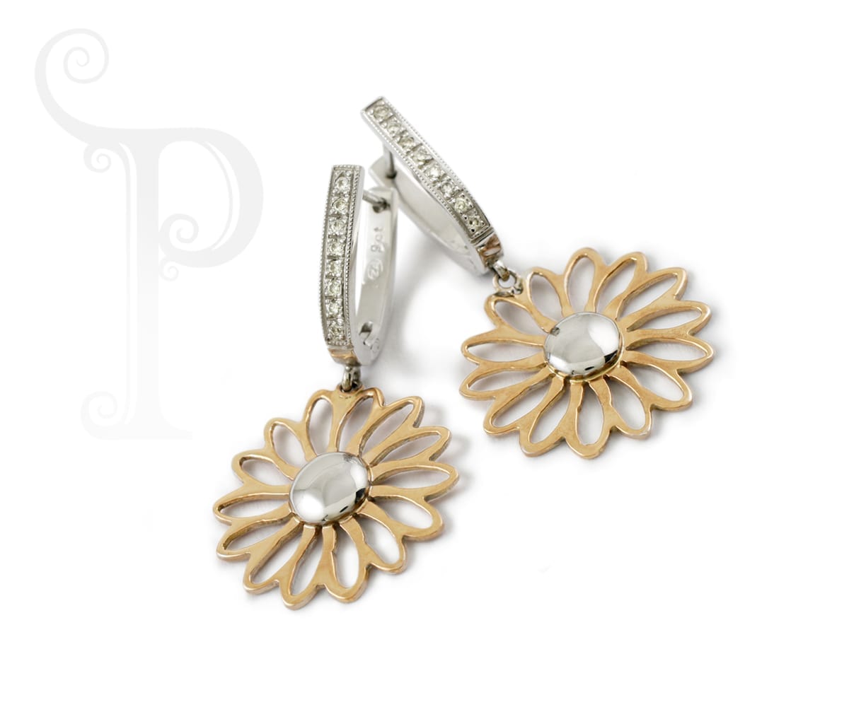 9k Rose, White Gold and Diamond ‘Rosie’ Huggie Earrings