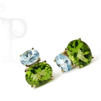 9k Yellow Gold Double Oval Peridot & Topaz Earrings