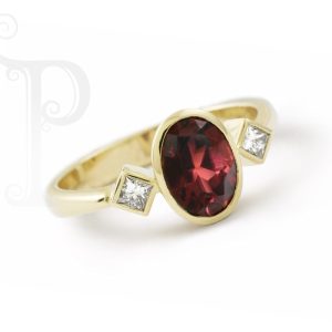9k Yellow Gold Rhodalite & Diamond Ring