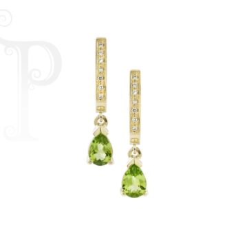 9k Yellow Gold Peridot & Diamond Huggie Earrings