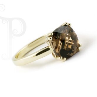 9k Yellow Gold Smokey Quartz Cushion Cut Ring