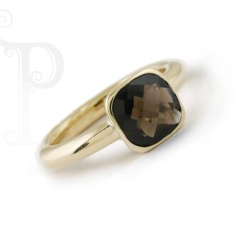 9k Yellow Gold Smokey Quartz Cushion Cut Ring