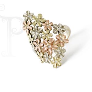 9k Rose, Yellow and White Gold Diamond Daisy Annabel Ring