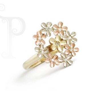 9k White, Yellow and Rose Gold Diamond Daisy Carolyn Ring