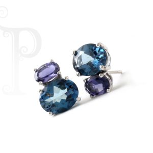 9k White Gold Double Oval London Blue & Iolite Earrings