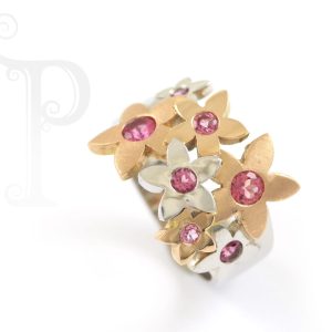 18k White And Rose Gold Pink Tourmaline Daisy Ring
