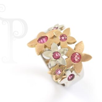 18k White And Rose Gold Pink Tourmaline Daisy Ring