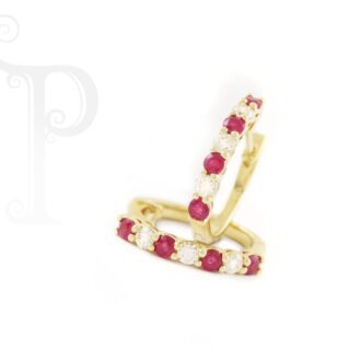 18k Yellow Gold Diamond and Ruby Earrings