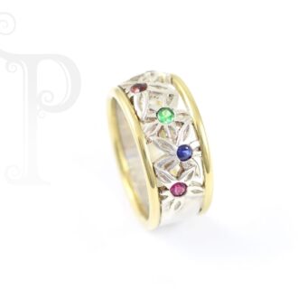 Argentium Silver and 18k Yellow Gold Tutti Fruity Daisy Ring