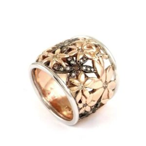9k Rose and White Gold Diamond Daisy Ring