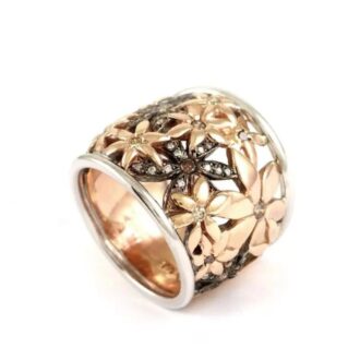 9k Rose and White Gold Diamond Daisy Ring