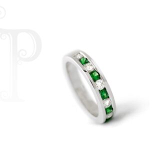 18k White Gold Diamonds and Tsavorite Channel Set Ring