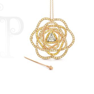 18k Rose and White Gold Diamond and Yellow Sapphire Daisy Pendant or Brooch