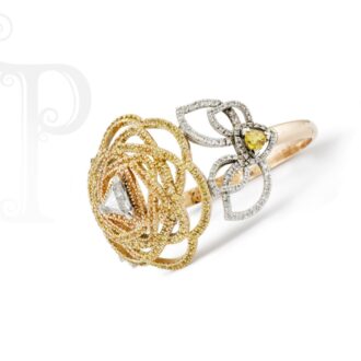 18k Rose and White Gold Diamond and Yellow Sapphire Daisy Bangle