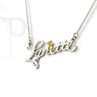 9k White and Yellow Gold Daisy Name Pendant