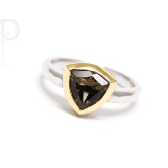 9K White & Yellow Gold Trillion Cut Smokey Quartz Ring