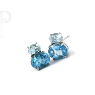 9k White Gold Topaz Double Oval Earrings