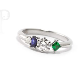 18k White Gold Diamond, Sapphire & Tsavorite Ring