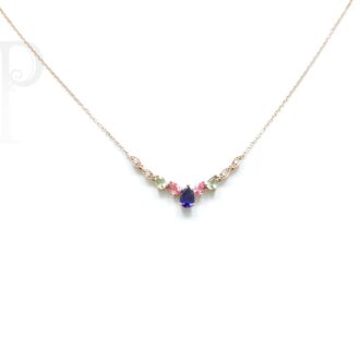14k Rose Gold Sapphire, Tourmaline & Move-able Diamond Necklace