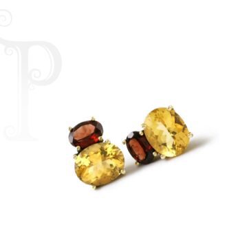 9k Yellow Gold Citrine & Garnet Double Oval Earrings