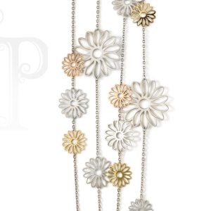 Silver, 9k Yellow & Rose Gold Multiple Daisy Necklace- Long