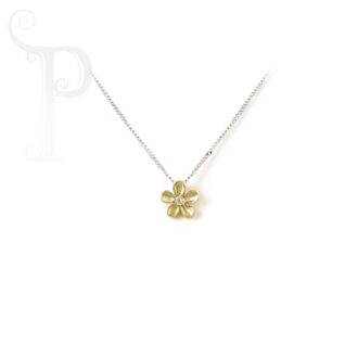 9k Yellow and White Gold and Diamond Daisy Necklace
