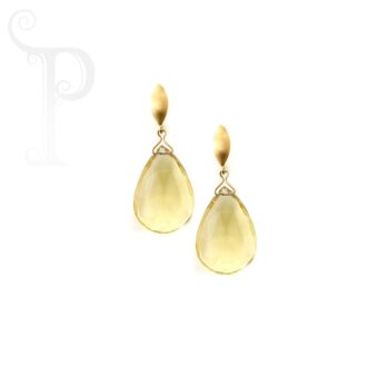 9k Yellow Gold Lemon Quartz Briollette Drop Earrings
