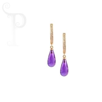 Princess Diana 9k Rose Gold Amethyst Briolette Huggie Earrings