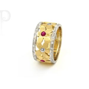 18k White & Yellow Gold Ruby and Diamond "Diane" Daisy Ring