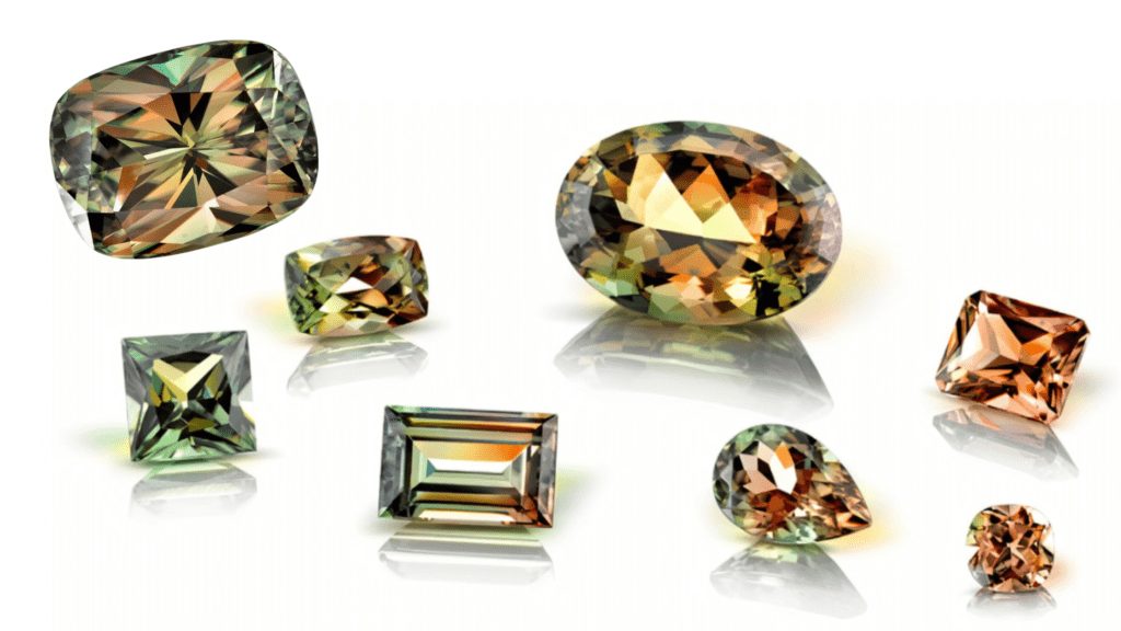 Exhibiting a spectrum of NATURAL colours from earthy pistachio and olive greens to golden champaign yellows, deep sunset gingers, and soft pinks and reds, CSARITE® is dynamic and expressive.