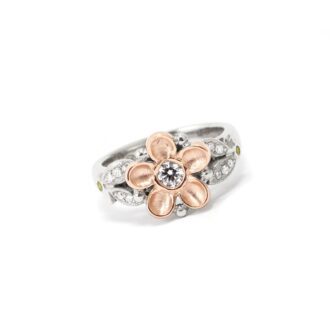 18K White & Rose Gold Blossom Ring set with Diamonds & Sapphires