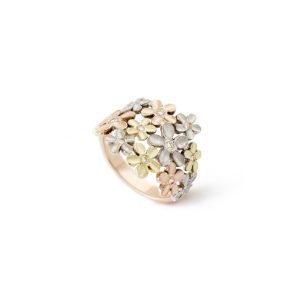 9k Rose, Yellow and White Gold Diamond Daisy Jennifer Ring