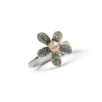 Sterling Silver & 9k Rose Gold Engraved Daisy Ring
