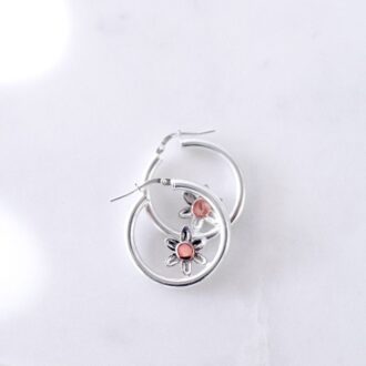 Sterling Silver Hoop Daisy Earrings -Medium