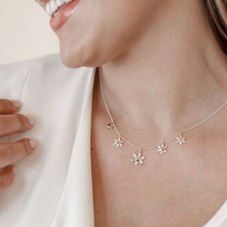 Silver 5-Daisy Charm Necklace
